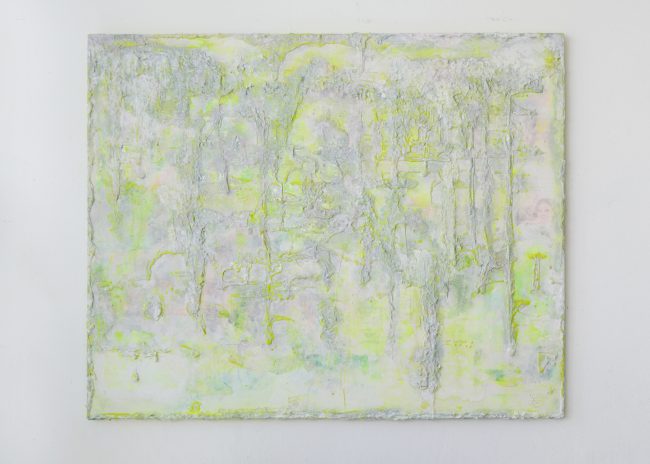 "Traces II", 2024, Acetone transfer mounted on wood, acrylic paint, Gina Bolle