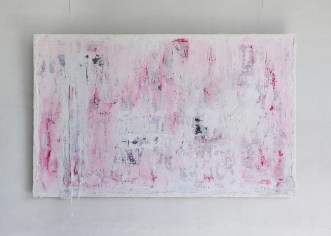 "Traces III", 2025, Acetone transfer mounted on wood, acrylic paint, Gina Bolle