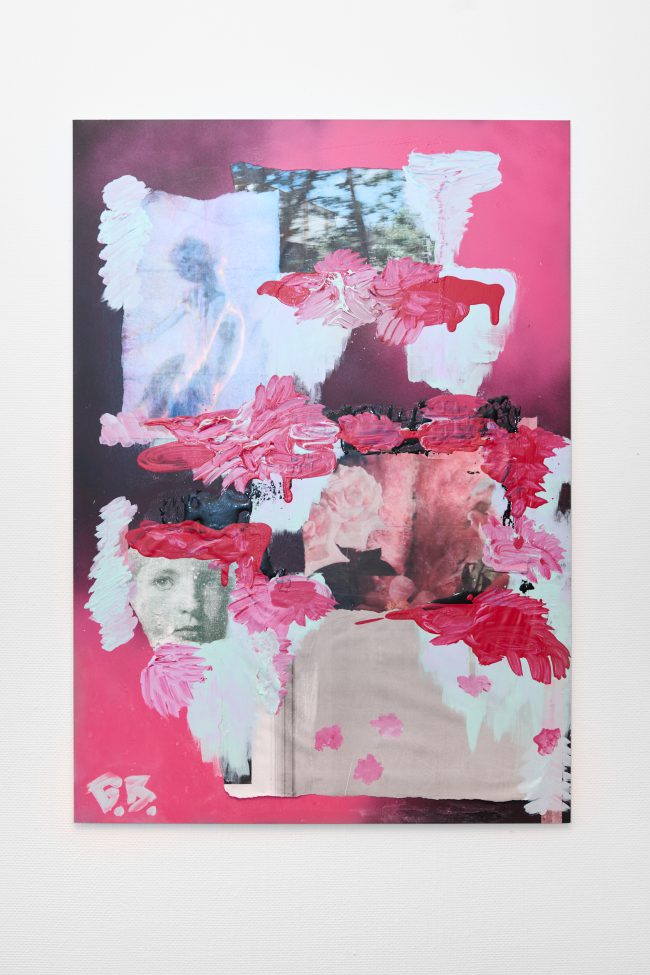 Collage, 2025, acetone papers on aluminium, acrylic paint